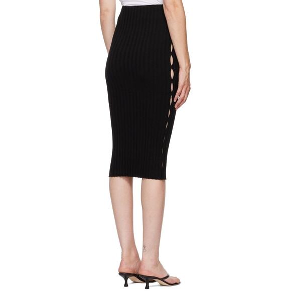 Cotton Citizen Capri Cut Out Midi Skirt in Jet Black Ribbed Knit - Picture 1 of 6